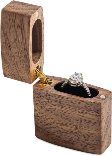 Vista 2 de Caja de anillo curvada delgada para propuesta - Caja de anillo de compromiso de madera - Ideas de regalo de cumpleaños de aniversario de viaje