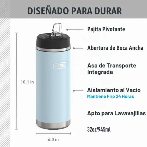 Vista 2 de THERMOS ICON SERIES, botella de agua de acero inoxidable con tapa de pajilla, 32 onzas, Glacier