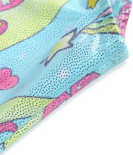 Vista 85 de HOZIY Leotardos de gimnasia para niñas, trajes de ciclismo con patrón adorable brillante
