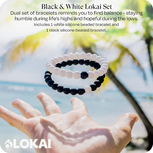Vista 2 de Lokai Silicone Beaded Bracelets for Men & Women - Black & White Matching Bracelets, Couples Friendship Bracelets - Jewelry Fashion Bracelet