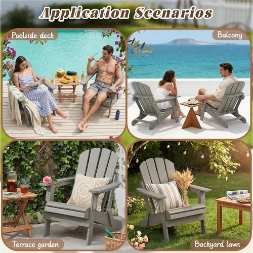 Vista 7 de Silla Adirondack plegable, de madera maciza, sillas para hogueras para todo tipo de clima, con respaldo premontado y tabla de asiento para terraza