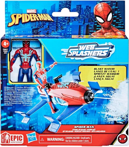 Vista 2 de Marvel Epic Hero Series Web Splashers Spider-Man Hydro Jet Blast, figura de acción de 4 pulgadas y juego de vehículos, juguetes de superhéroes