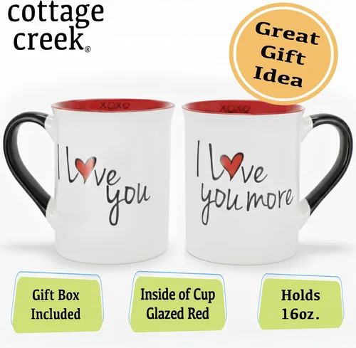 Vista 9 de Cottage Creek Tazas Juego de 2 tazas de café de cerámica de 16 onzas Tazas de café I Love You More para hombres y mujeres Perfecto compromiso