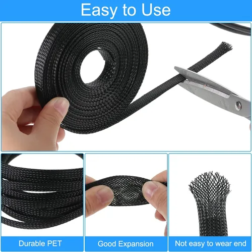 Vista 3 de Tatuo Funda de cable trenzada expandible de 65.6 pies, funda de alambre trenzado de varios tamaños con 120 tubos termorretráctiles para televisión