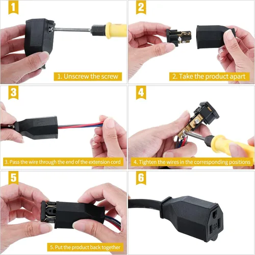 Vista 6 de Treela 20 piezas de reemplazo de enchufe de cable de extensión, extremos de cable de extensión hembra, 125v 15a 2 polos 3 cables, conector recto