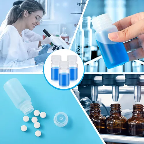 Vista 6 de Hoolerry 20 piezas 2 oz 60 ml botellas de muestra de plástico de grado laboratorio de polipropileno de boca ancha botellas de reactivo con tapas