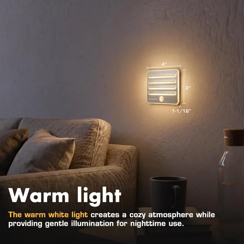 Vista 10 de EverBrite Luces nocturnas con sensor de movimiento, luz LED suave y cálida, funciona con pilas, luz nocturna autoadhesiva para dormitorio, baño