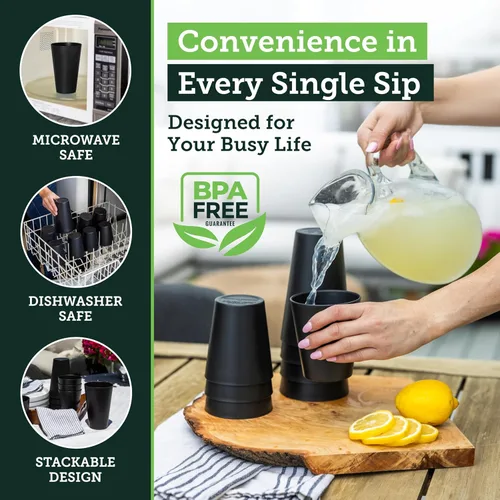 Vista 4 de Grow Forward Vasos de paja de trigo prémium – Vasos de plástico duro irrompibles sin BPA de 13 y 20 onzas – Vasos de plástico ligero reutilizables
