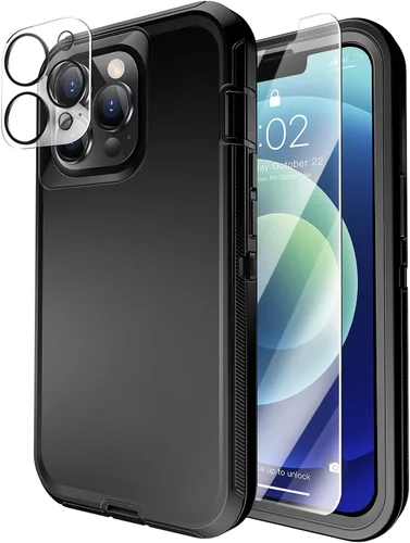 Vista 12 de MXX Funda para iPhone 13, con protector de pantalla de vidrio templado, protector de lente de cámara de 3 capas de alta resistencia, a prueba