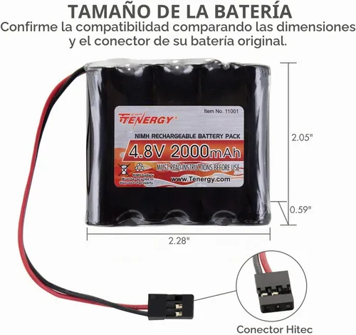 Vista 3 de Paquete de baterías RX NiMH Tenergy para receptor 4.8 V 2000 mAh, con conector Hitec para autos y aviones RC