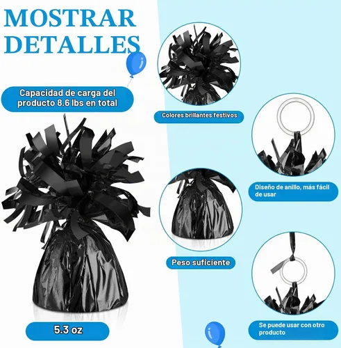 Vista 4 de Yunsailing 24 pesas de globo negro con cinta de 500 yardas, decoración