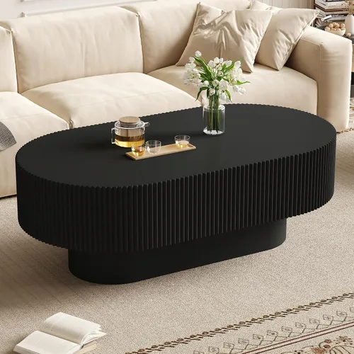Vista 9 de Merax Mesa de café moderna redonda de 31 pulgadas con base resistente, mesas centrales de madera para sala de estar, recepción, fácil de ensamblar