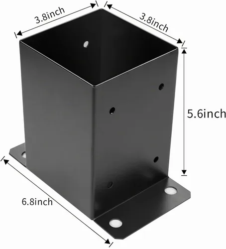 Vista 2 de Base de poste de 4 x 4, 2 piezas, tamaño interior de 3.6 x 3.6 pulgadas, soportes de poste de metal resistente con recubrimiento en polvo negro