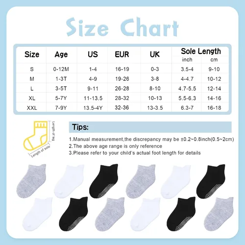 Vista 4 de HYzgb 12 Pack Non Slip Kids Toddler Baby Socks with Grips 1-7 Years Girls Boys Cotton Ankle Socks Multi