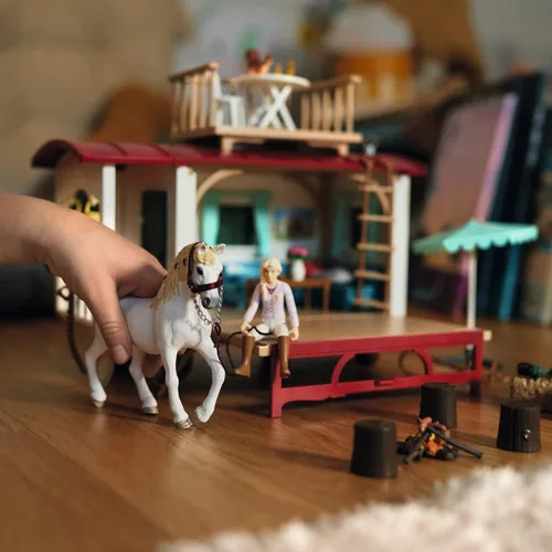 Vista 2 de Schleich Horse Club - Juego de 95 piezas Sofia's Secret Camper con balcón extraíble en la azotea - Incluye figuras de cámper, caballo y jinete