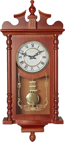 Vista 2 de Bedford Collection Redwood Finish - Reloj de pared de 25 pulgadas con péndulo y campanilla