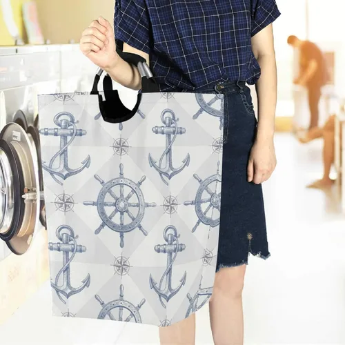 Vista 6 de visesunny Anchor and Rtimón - Cesta grande para ropa sucia con asa, plegable, duradera, bolsa de lavandería, contenedor de juguetes para baño
