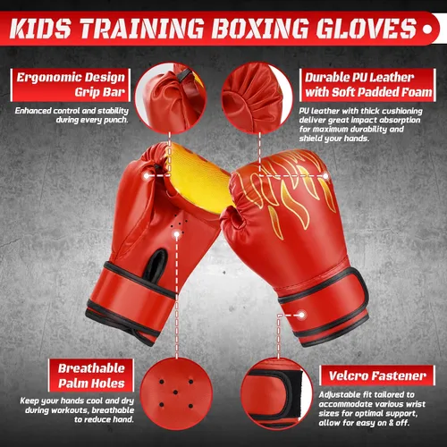 Vista 4 de Juego de guantes de boxeo 4 en 1 y guantes de boxeo para niños y niñas, guantes de boxeo para niños y niñas, almohadillas de enfoque con envolturas