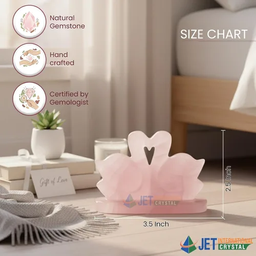 Vista 2 de Jet Natural - Figuras Fengshui de cuarzo rosa para pareja, patos, pájaros (hombre y hembra) para amor y romance (5.11 – 7.05 onzas)