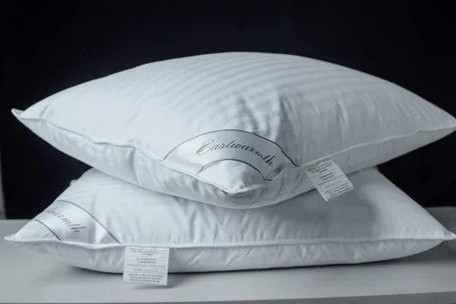 Vista 3 de Mezcla de plumas de ganso con almohadas de cama de poliéster, 100% algodón, soporte suave medio, paquete estándar de 1, rayas blancas