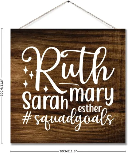 Vista 2 de Ruth Mary Sarah Esther Squadgoals - Letrero de madera con versículo de la Biblia, placa de madera religiosa, cristiana, Dios Jesús, placa rústica