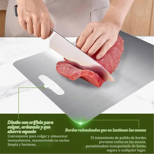 Vista 4 de Tabla de cortar de titanio, tablas de cortar de titanio 100% puro para cocina, doble cara de grado alimenticio, tabla de cortar apta