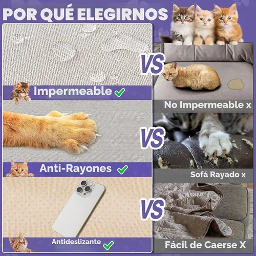 Vista 5 de Protector de muebles contra arañazos para gatos, antideslizante, impermeable, para mantener alejados a los gatos, protectores de sofá aptos