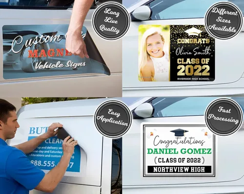 Vista 7 de Letrero magnético personalizado para automóvil troquelado Logotipo personalizado para tu automóvil, furgoneta, camión Anuncia tu negocio