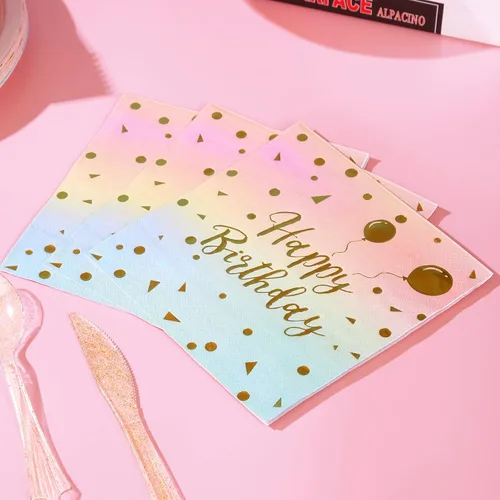 Vista 8 de Juego de 200 platos y servilletas para fiesta de cumpleaños, platos desechables para cumpleaños, platos de papel arcoíris, servilletas y tazas