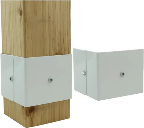 Vista 7 de Fence Armor Protector de poste de acero galvanizado 1 par de 3.5 x 3.5 x 3 pulgadas Protección contra podadoras de cuerda y daños en
