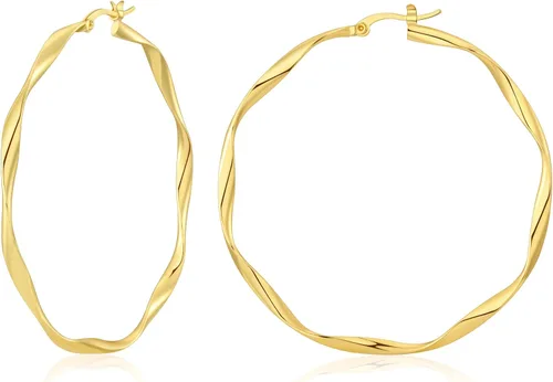 Vista 8 de Aretes de aro de plata para mujer, chapados en oro de 14 quilates Oro 40 mm.
