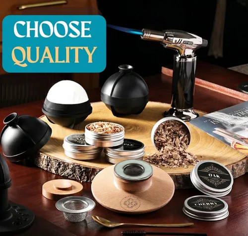 Vista 5 de Kit de Ahumador de Whisky - Kit de Ahumador de Cóctel con Soplete, 2 Vasos de Whisky, 2 Fabricantes de Bolas de Hielo, Virutas de Madera de 6