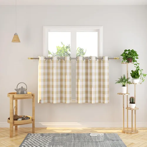 Vista 105 de Cortinas de 24 pulgadas de largo con diseño Buffalo Check Gingham Plaid para ventanas de cocina y baño, tratamiento para ventanas con 2 paneles