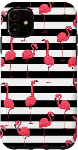 Vista 5 de Funda de regalo para iPhone 13 Flamingo Negro Blanco Rayas Cool Animal Bird Lover
