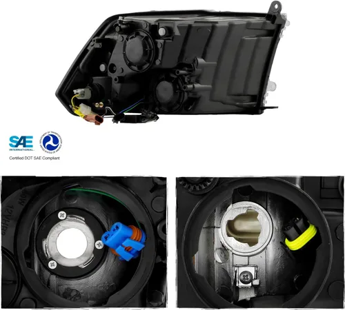 Vista 2 de AKKON - Par de faros delanteros negros para Dodge Ram 1500 2009-2018 10-18 Ram 2500/3500 con tubo LED DRL