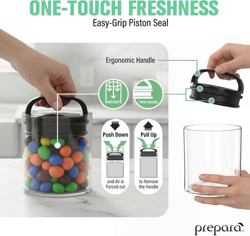 Vista 4 de Prepara Evak Fresh Saver - Pantalón corto pequeño, mango negro transparente, juego de 2