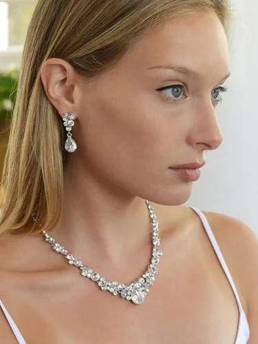 Vista 4 de Mariell Glamorous - Juego de collar y aretes de boda de cristal transparente bailes damas de honor o madre de novia Metal Metal Cristal cristal
