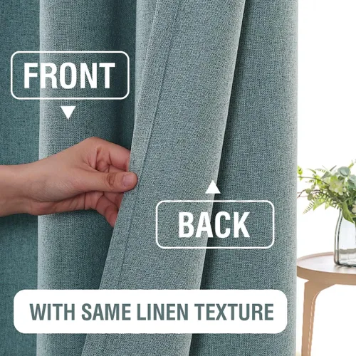 Vista 7 de H.VERSAILTEX Cortinas 100% opacas con aspecto de lino para dormitorio, cortinas de bloqueo de luz con doble cara de lino con pestaña trasera