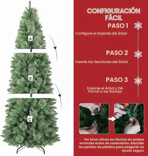 Vista 3 de Hykolity - Árbol de Navidad delgado preiluminado de 6 pies con 200 luces LED blancas cálidas 586 Branch Tips with Pine Needles, Hinged Design and