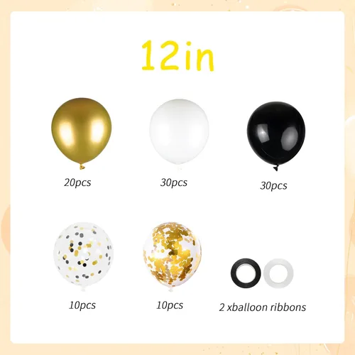 Vista 3 de 100 globos negros dorados y blancos con globos de confeti metálicos dorados y negros de 12 pulgadas para clase de graduación, decoración de fiesta