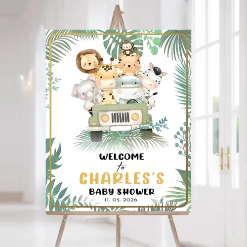 Vista 13 de Letrero de bienvenida personalizado para baby shower, cartel de bienvenida de safari para baby shower, letrero de baby shower de animales