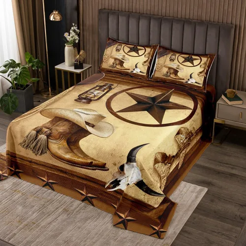 Vista 25 de Colcha acolchada rústica de Texas con estrellas del oeste de Texas para niños y niñas, color azul marino, juego de cubrecama de madera