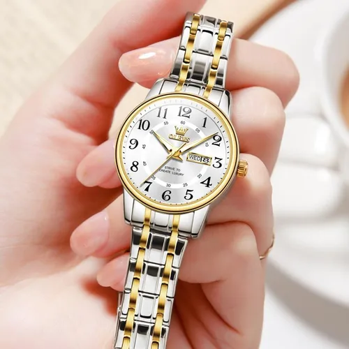 Vista 4 de OLEVS Reloj de acero inoxidable para mujer, reloj de vestir para mujer, con fecha, a la moda, para negocios, impermeable, analógico, de cuarzo