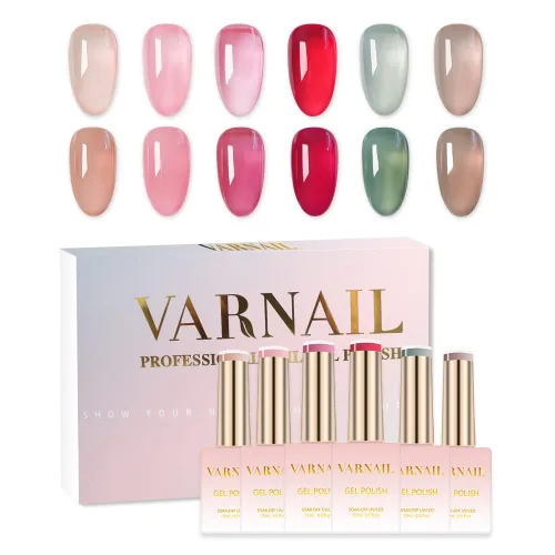 Vista 17 de VARNAIL Rainbow Candy Jelly - Kit de esmalte de uñas de gel de 6 colores y capa base de regalo, kit de esmalte de gel transparente arcoíris