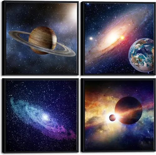 Vista 10 de Wieco Art Lienzo Giclée para pared, imágenes espaciales para dormitorio, decoración del hogar, poder mágico universal, moderno, 4 paneles