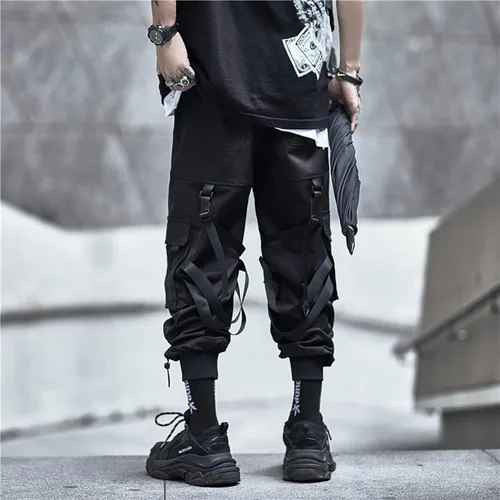 Vista 3 de Pantalones deportivos Techwear para hombre, estilo hip hop, casuales, para exteriores, pantalones cargo holgados y tácticos