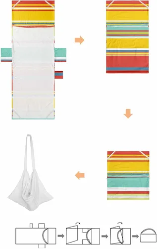 Vista 7 de Coloridas fundas verticales para silla de playa con bolsillos, funda de microfibra de secado rápido, fundas de silla de piscina naranja, toalla