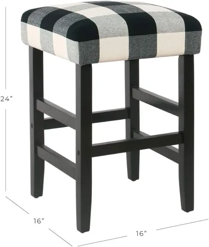 Vista 3 de HomePop Taburete de mostrador de respaldo abierto, 24 pulgadas, cuadros negros