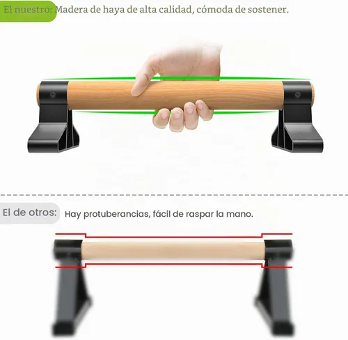 Vista 4 de SELEWARE Wood Push Up Bars Steel Calisthenic Parallette Bars Handstand Bars A: Agarre de madera (15.7"L x 4"H)
