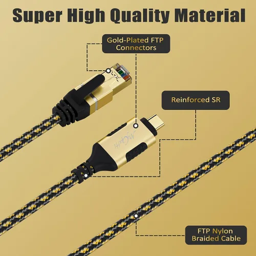 Vista 2 de Cable USB C a Ethernet de 0.5 pies, cable USB 3.0 tipo C a RJ45, FTP, cable de red LAN de Internet blindado de 1 Gbps, Thunderbolt 3/4 compatible